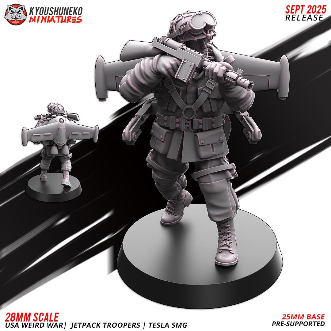 German Weird War Jetpack Troopers Tesla SMGs (10 models) Various Scales SF Wargaming (US tariffs are pre-paid by us)