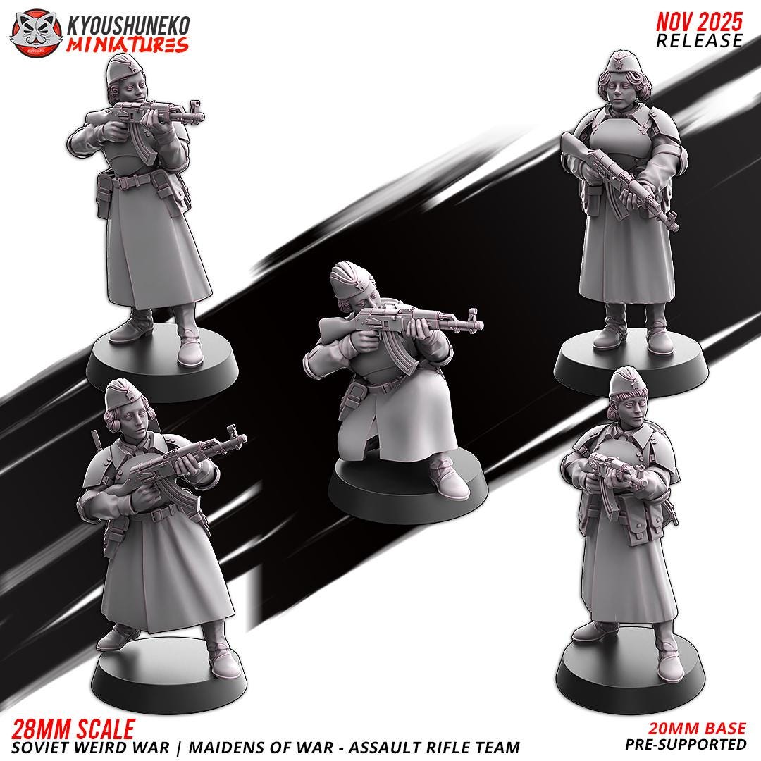 Weird War Soviet War Maidens Squad with Assault Rifles (10 models) Various Scales SF Wargaming (US tariffs are pre-paid by us)