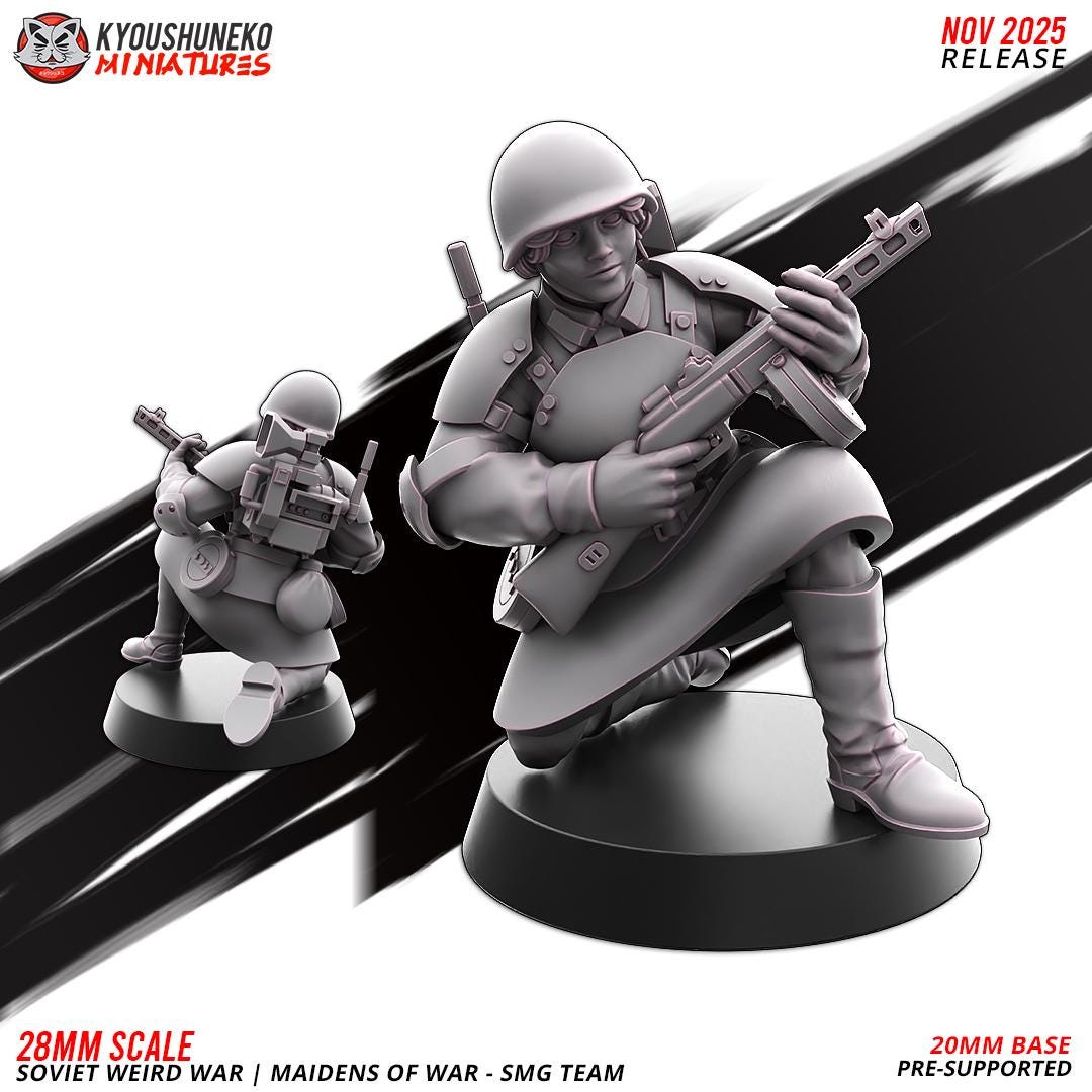 Weird War Soviet War Maidens Squad with SMGs (10 models) Various Scales SF Wargaming (US tariffs are pre-paid by us)