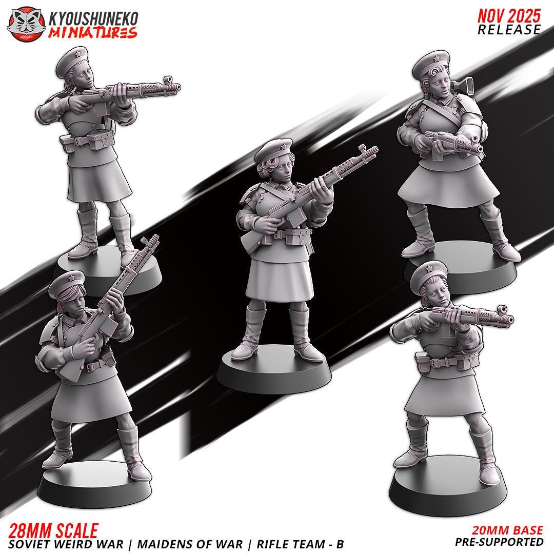 Weird War Soviet War Maidens Squad with Rifles (10 models) Various Scales SF Wargaming (US tariffs are pre-paid by us)