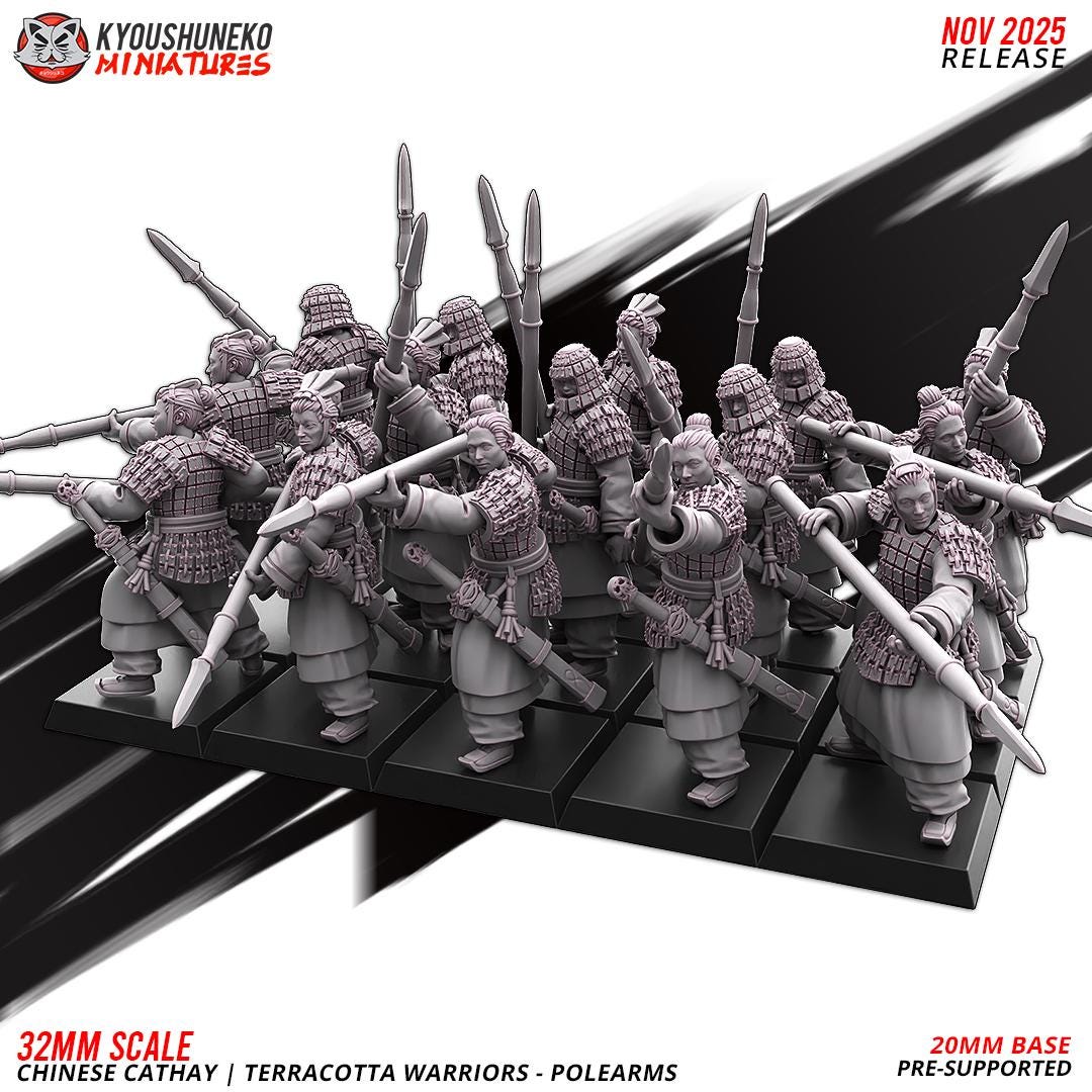 Ancient Chinese Cathay Terracotta Warriors Polearm Unit (10 models) Various Scales Historical Wargaming (US tariffs are pre-paid by us)