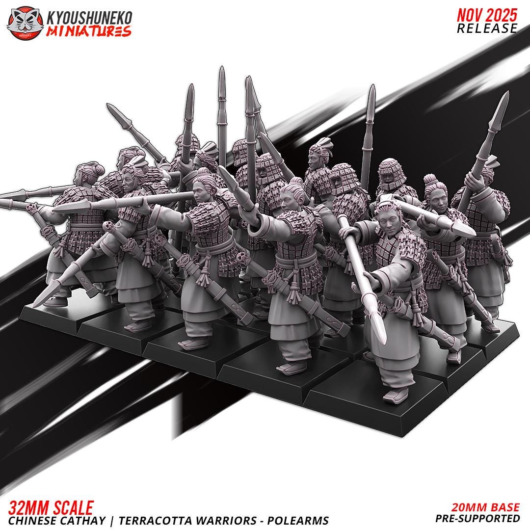 Ancient Chinese Cathay Terracotta Warriors Polearm Unit (10 models) Various Scales Historical Wargaming (US tariffs are pre-paid by us)