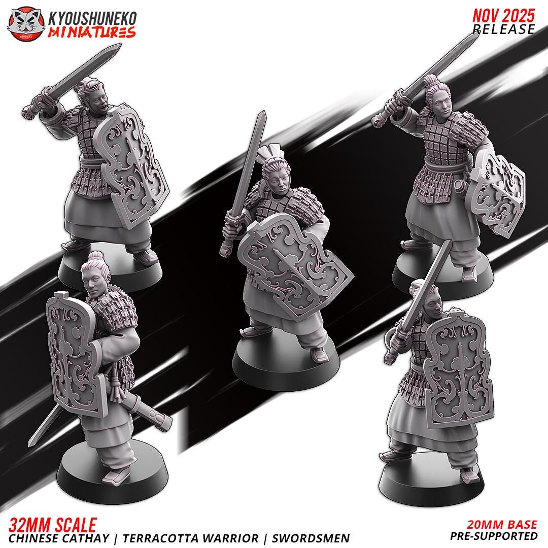 Ancient Chinese Cathay Terracotta Warriors Swordsmen Unit (10 models) Various Scales Historical Wargaming (US tariffs are pre-paid by us)