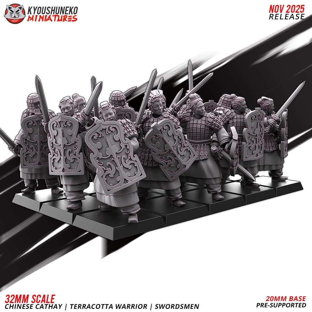 Ancient Chinese Cathay Terracotta Warriors Swordsmen Unit (10 models) Various Scales Historical Wargaming (US tariffs are pre-paid by us)