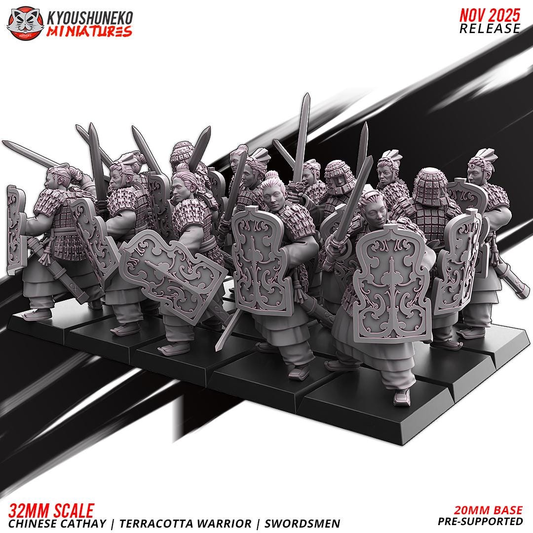 Ancient Chinese Cathay Terracotta Warriors Swordsmen Unit (10 models) Various Scales Historical Wargaming (US tariffs are pre-paid by us)