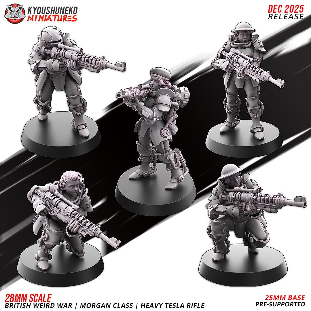 Weird War Commonwealth Morgan Class Heavy Tesla Rifle Squad (10 models) Various Scales SF Wargaming (US tariffs are pre-paid by us)