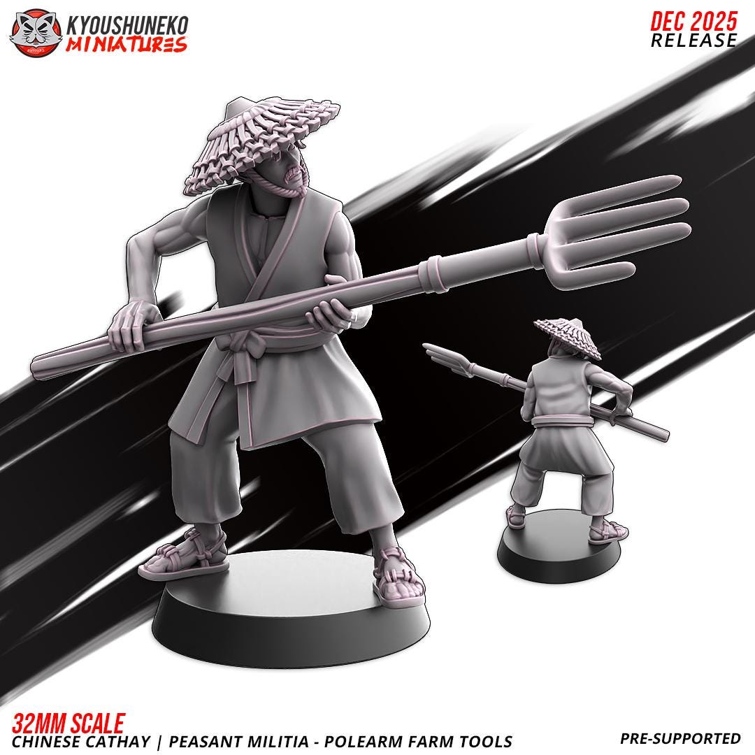 Ancient Chinese Cathay Peasant Militia with Farm Tools Unit (10 models) Various Scales Historical Wargaming (US tariffs are pre-paid by us)
