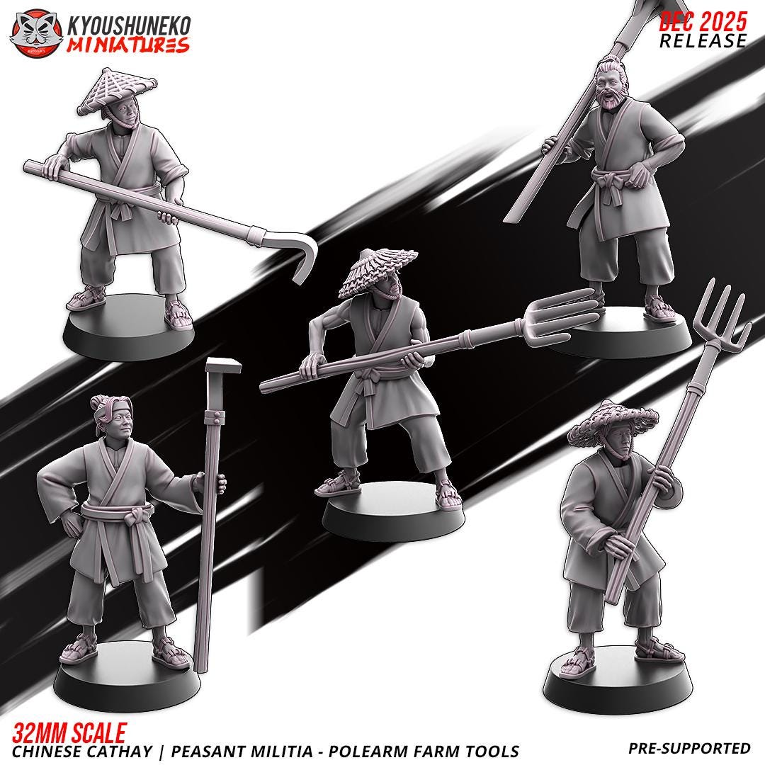 Ancient Chinese Cathay Peasant Militia with Farm Tools Unit (10 models) Various Scales Historical Wargaming (US tariffs are pre-paid by us)