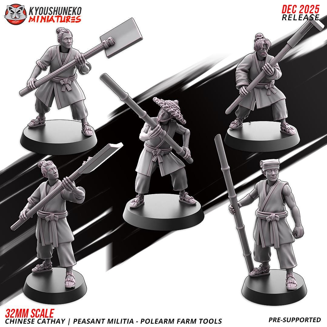 Ancient Chinese Cathay Peasant Militia with Farm Tools Unit (10 models) Various Scales Historical Wargaming (US tariffs are pre-paid by us)