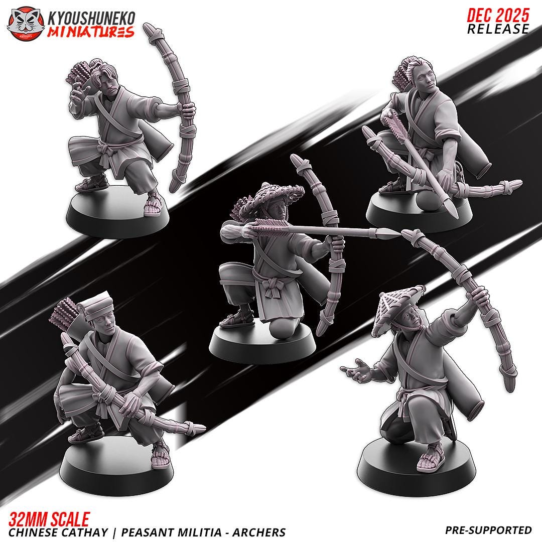 Ancient Chinese Cathay Peasant Militia Archers Unit (10 models) Various Scales Historical Wargaming (US tariffs are pre-paid by us)