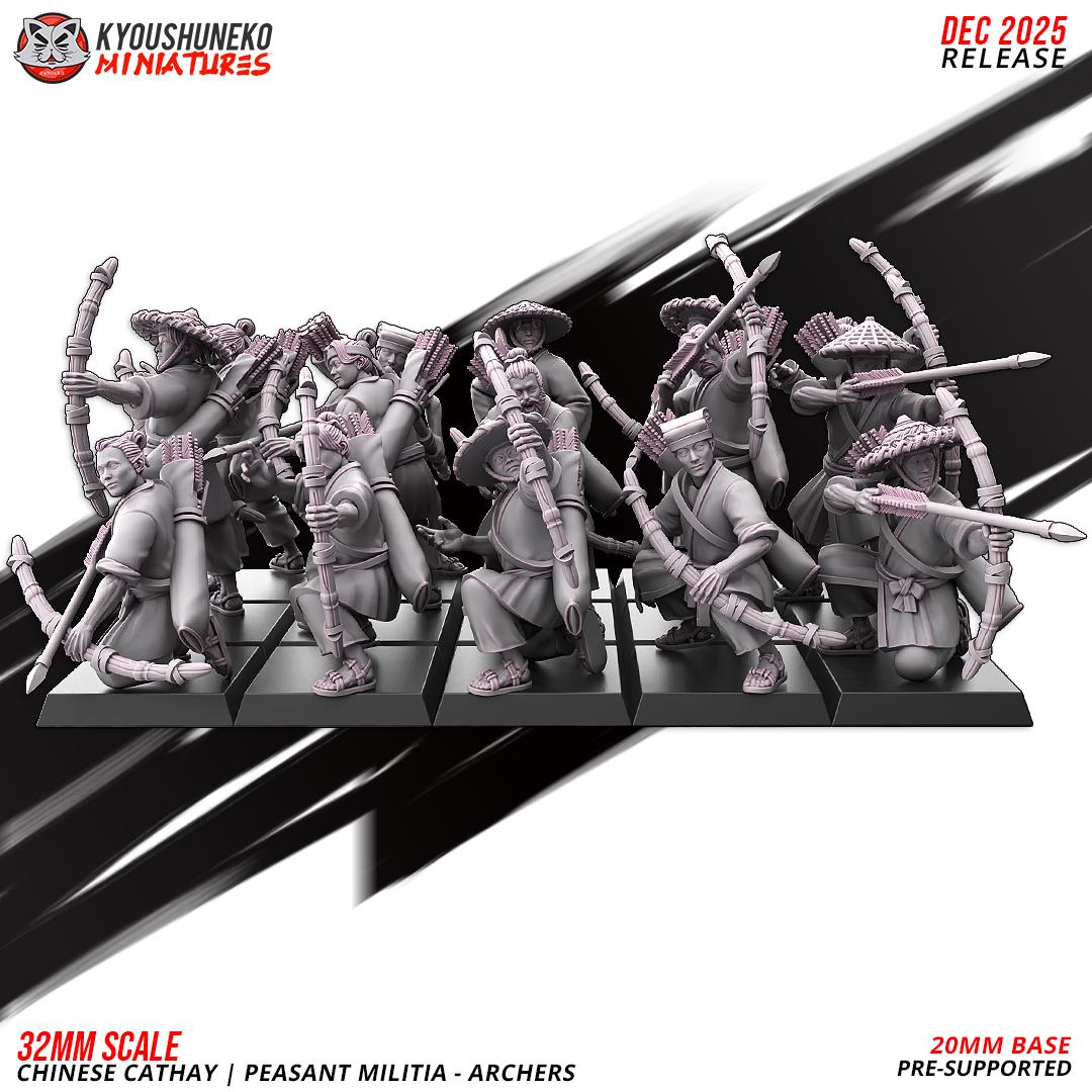 Ancient Chinese Cathay Peasant Militia Archers Unit (10 models) Various Scales Historical Wargaming (US tariffs are pre-paid by us)