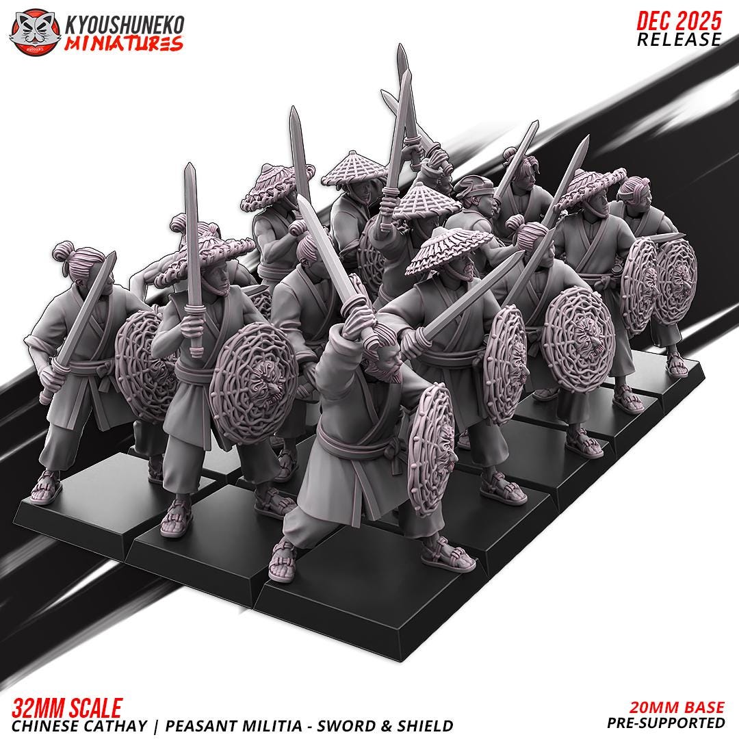 Ancient Chinese Cathay Peasant Militia with Swords Unit (10 models) Various Scales Historical Wargaming (US tariffs are pre-paid by us)