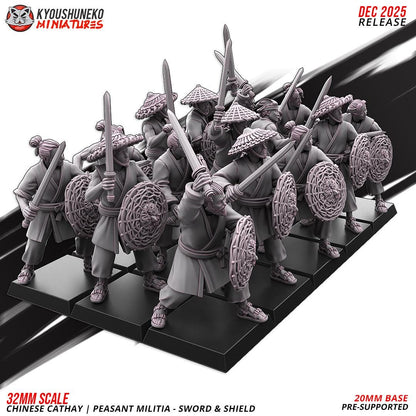 Ancient Chinese Cathay Peasant Militia with Swords Unit (10 models) Various Scales Historical Wargaming (US tariffs are pre-paid by us)