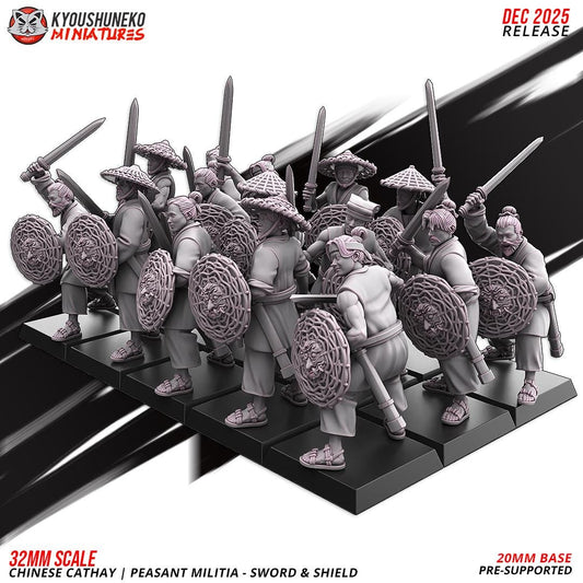 Ancient Chinese Cathay Peasant Militia with Swords Unit (10 models) Various Scales Historical Wargaming (US tariffs are pre-paid by us)