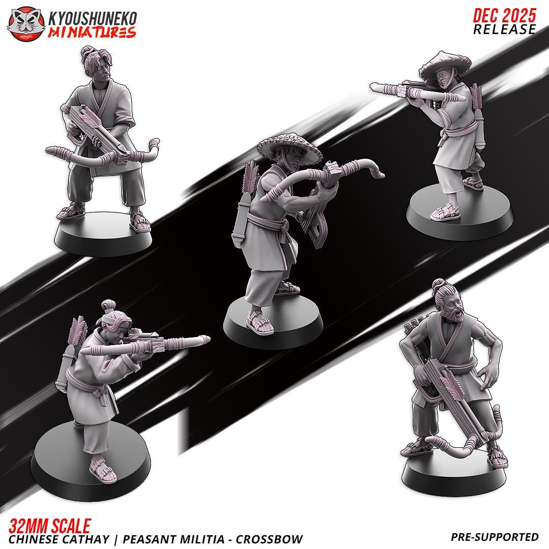 Ancient Chinese Cathay Peasant Militia with Crossbows Unit (10 models) Various Scales Historical Wargaming (US tariffs are pre-paid by us)