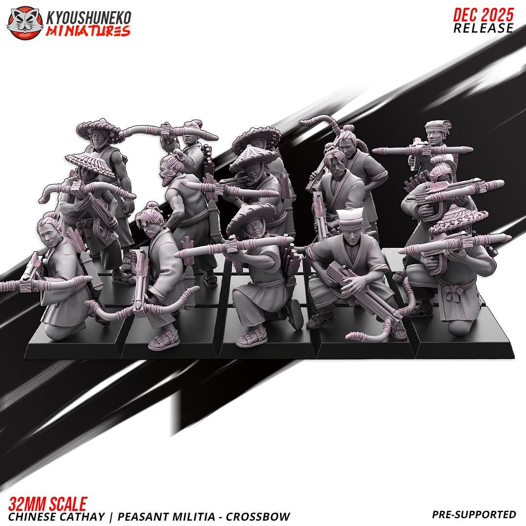 Ancient Chinese Cathay Peasant Militia with Crossbows Unit (10 models) Various Scales Historical Wargaming (US tariffs are pre-paid by us)