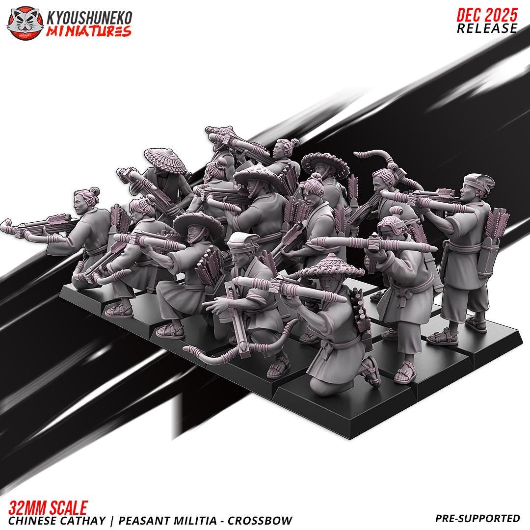 Ancient Chinese Cathay Peasant Militia with Crossbows Unit (10 models) Various Scales Historical Wargaming (US tariffs are pre-paid by us)
