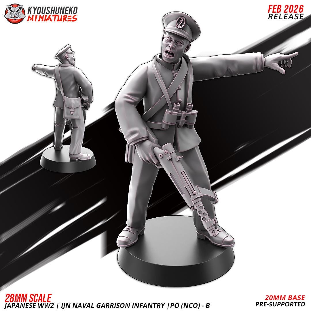 WWII Japanese Navy Garrison Infantry NCO (2 models) Various Scales Sf Wargaming (US tariffs are pre-paid by us)