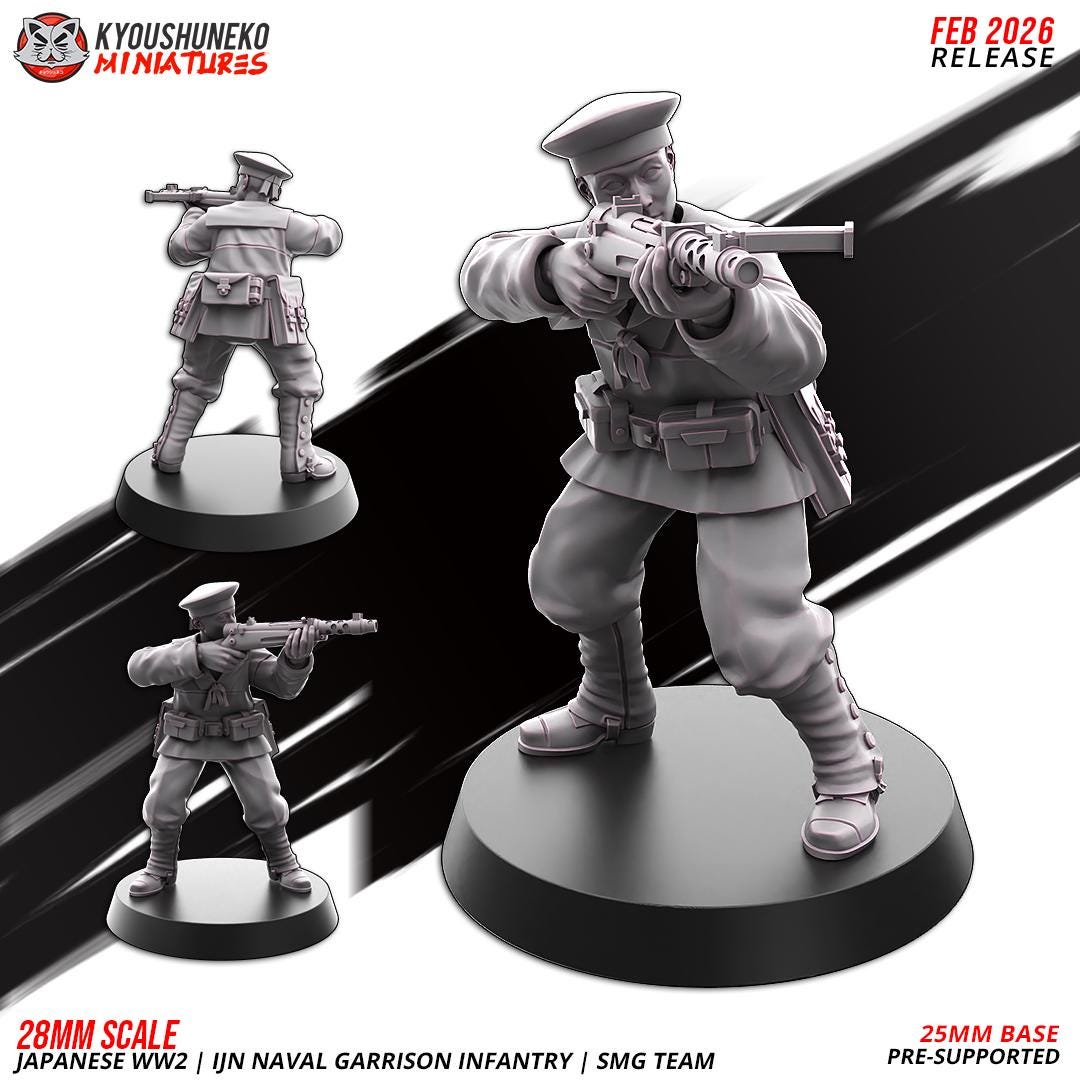 WWII Japanese Naval Garrison Infantry Squad SMGs (10 models) Various Scales Historical Wargaming (US tariffs are pre-paid by us)