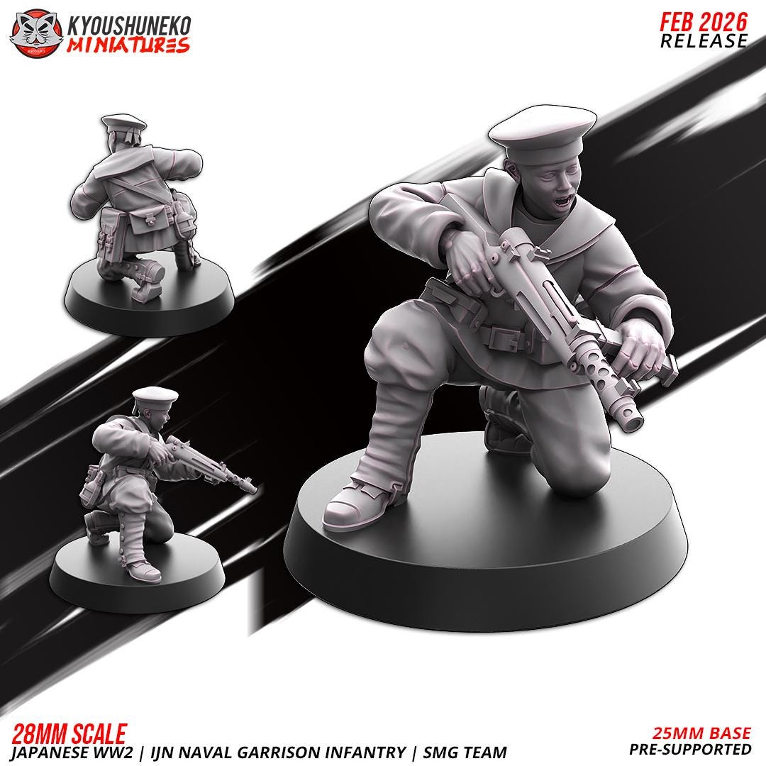 WWII Japanese Naval Garrison Infantry Squad SMGs (10 models) Various Scales Historical Wargaming (US tariffs are pre-paid by us)