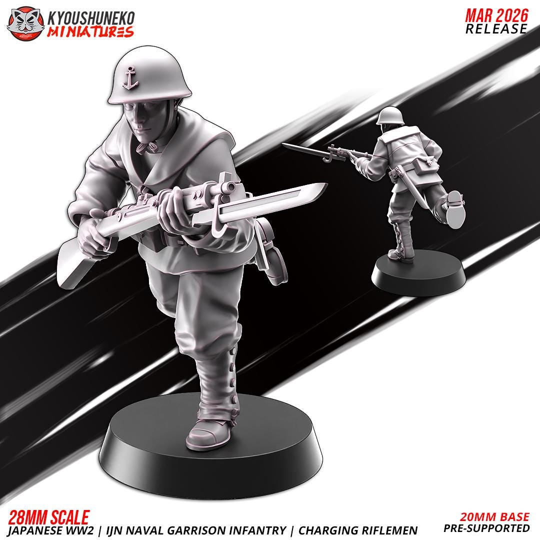 WWII Japanese Naval Garrison Charging Riflemen Squad (10 models) Various Scales Historical Wargaming (US tariffs are pre-paid by us)