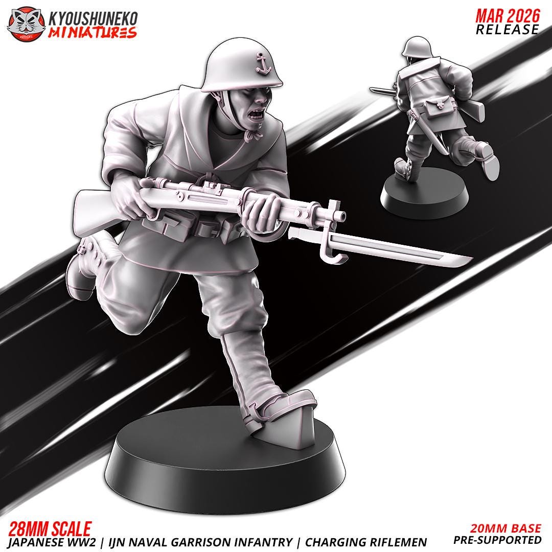 WWII Japanese Naval Garrison Charging Riflemen Squad (10 models) Various Scales Historical Wargaming (US tariffs are pre-paid by us)
