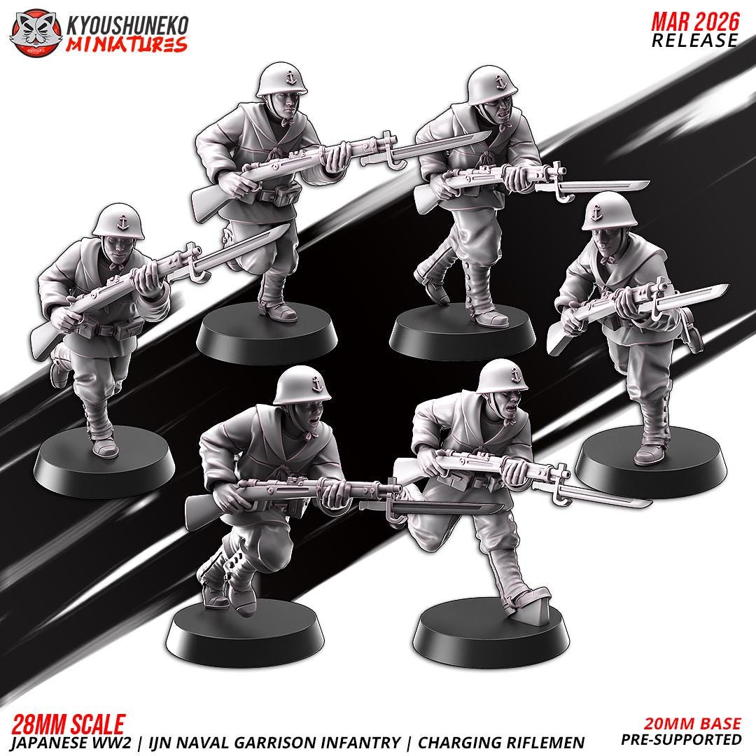 WWII Japanese Naval Garrison Charging Riflemen Squad (10 models) Various Scales Historical Wargaming (US tariffs are pre-paid by us)