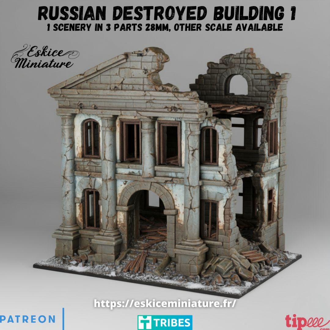 Wargaming Terrain Destroyed Administrative Building Various Scales Historical Wargaming (US tariffs are pre-paid by us)