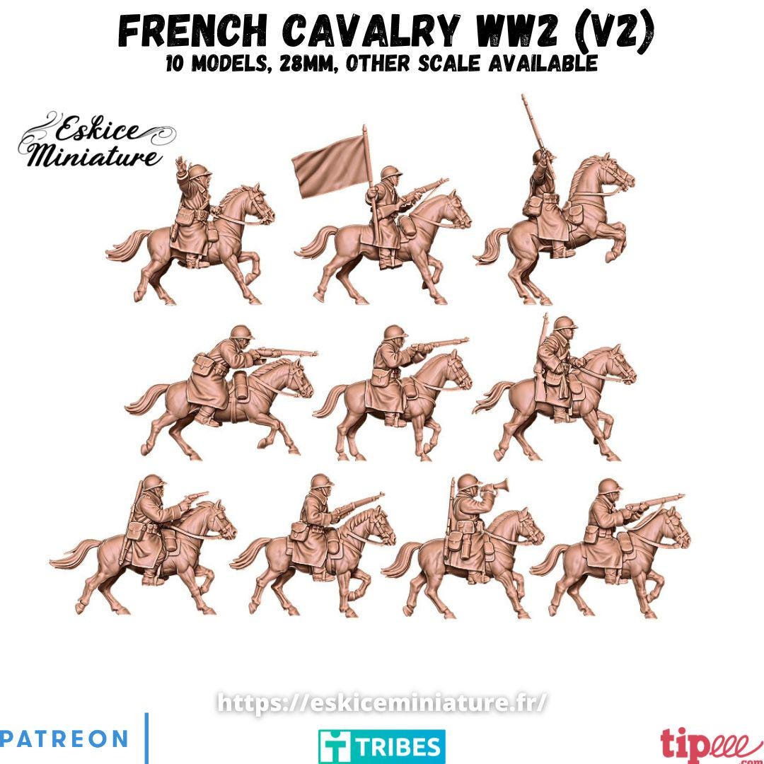 WWII French Cavalry Squad 2 (10 models) Various Scales Historical Wargaming (US tariffs are pre-paid by us)