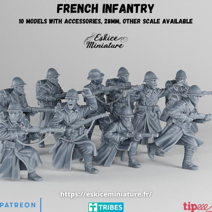WWII French Infantry Squad 2 (10 models) Various Scales Historical Wargaming (US tariffs are pre-paid by us)