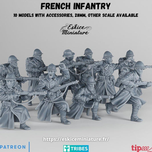 WWII French Infantry Squad 2 (10 models) Various Scales Historical Wargaming (US tariffs are pre-paid by us)