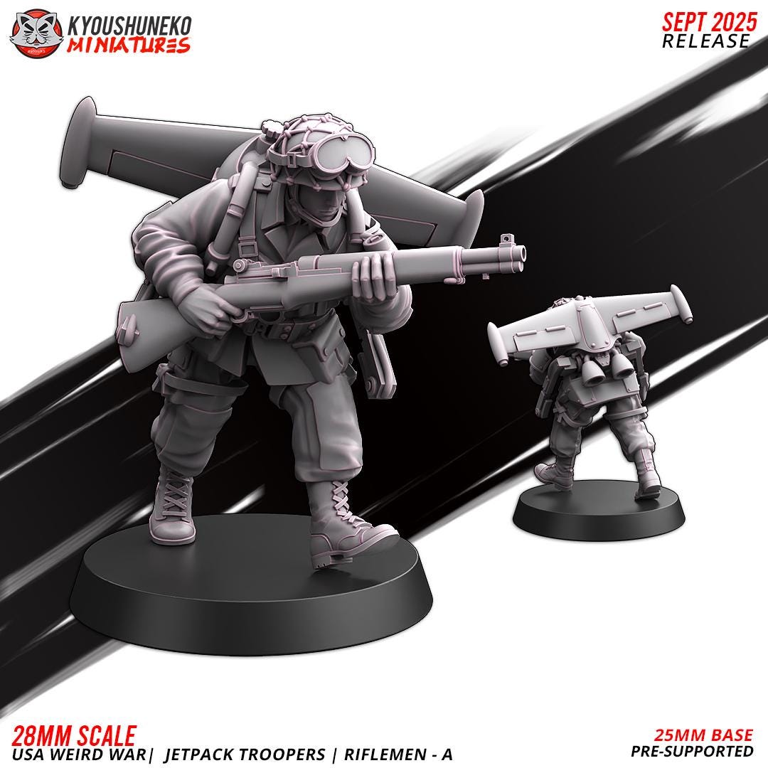 German Weird War Jetpack Troopers Riflemen A (10 models) Various Scales SF Wargaming (US tariffs are pre-paid by us)