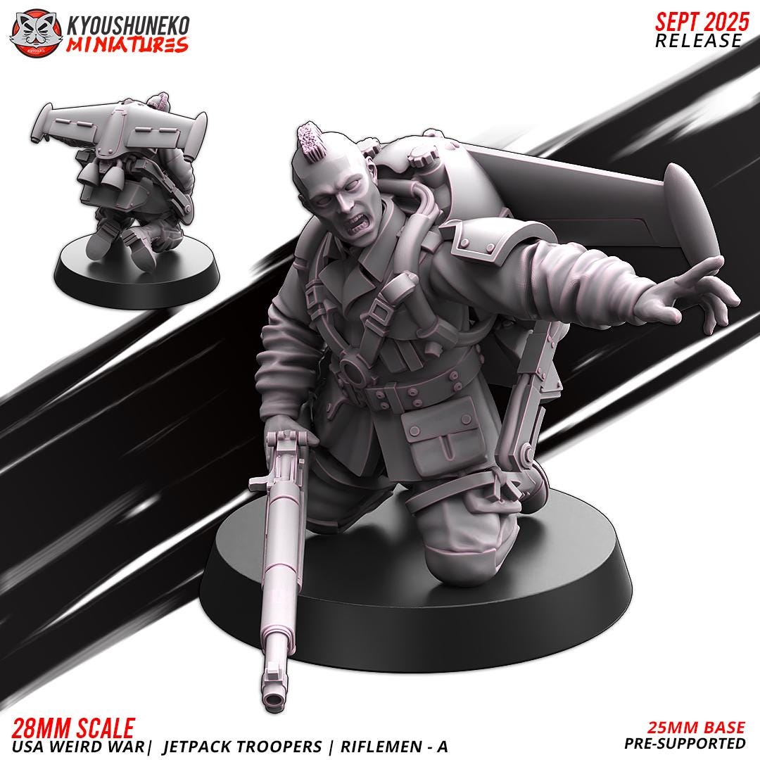 German Weird War Jetpack Troopers Riflemen A (10 models) Various Scales SF Wargaming (US tariffs are pre-paid by us)