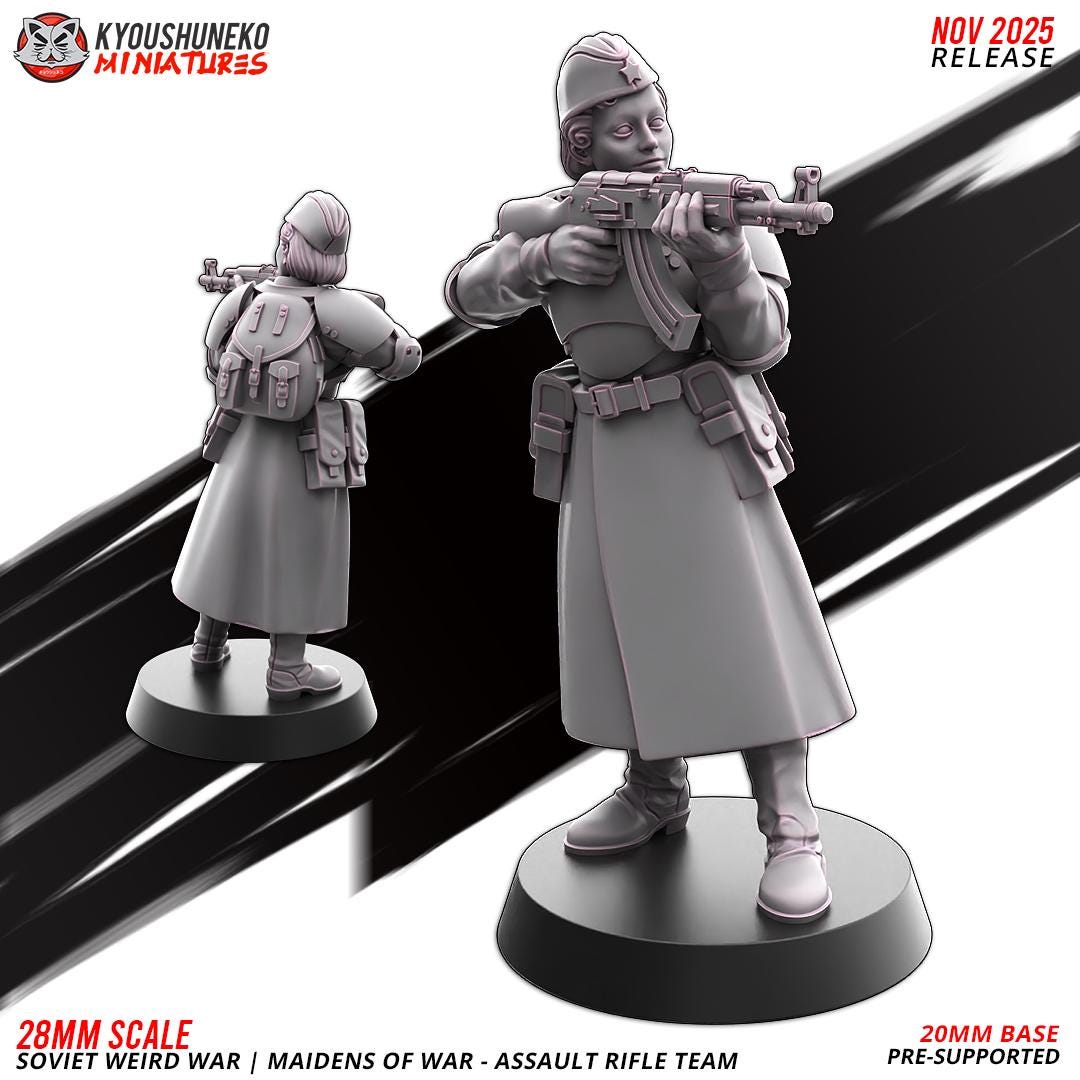 Weird War Soviet War Maidens Squad with Assault Rifles (10 models) Various Scales SF Wargaming (US tariffs are pre-paid by us)