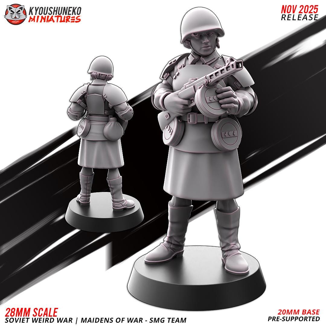 Weird War Soviet War Maidens Squad with SMGs (10 models) Various Scales SF Wargaming (US tariffs are pre-paid by us)