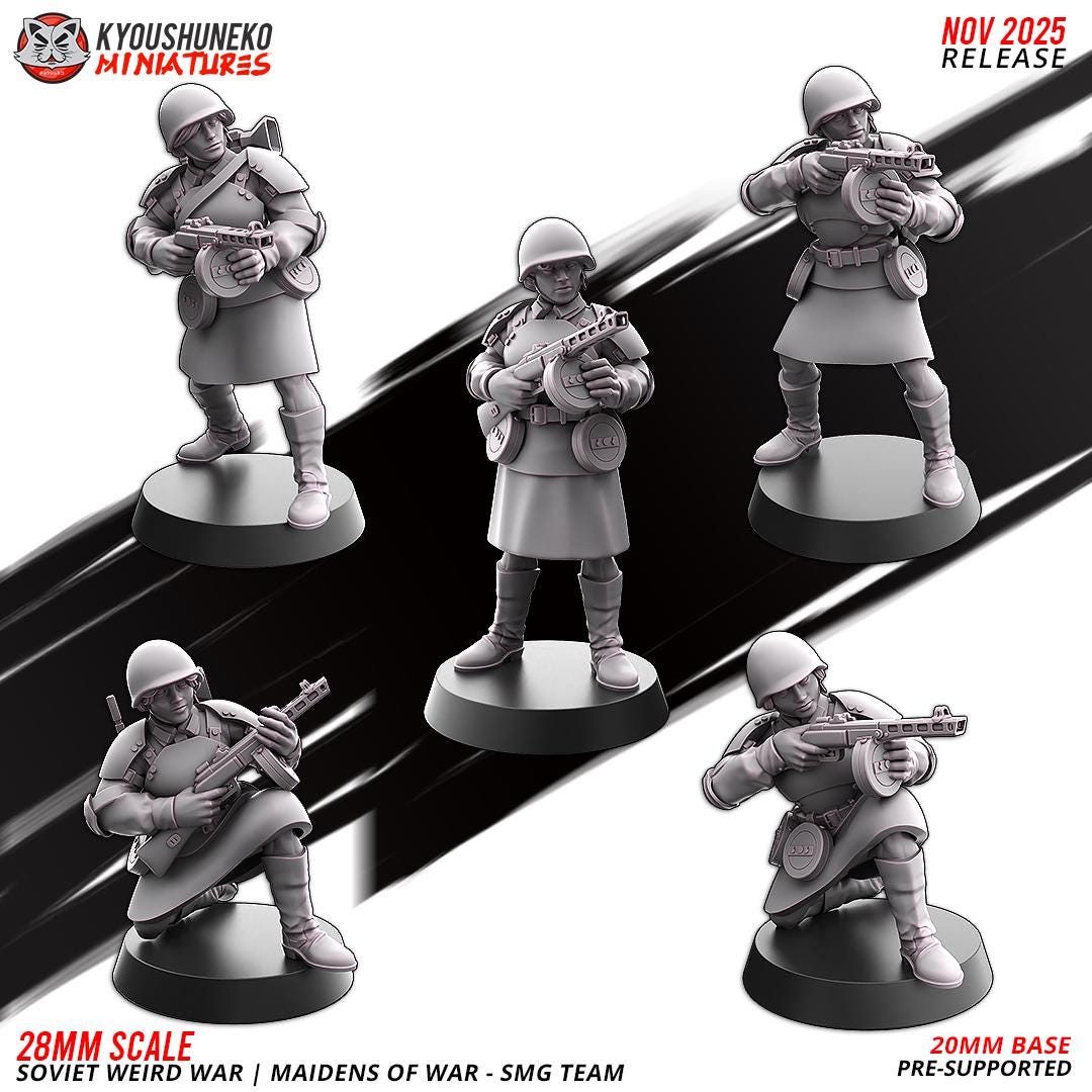 Weird War Soviet War Maidens Squad with SMGs (10 models) Various Scales SF Wargaming (US tariffs are pre-paid by us)