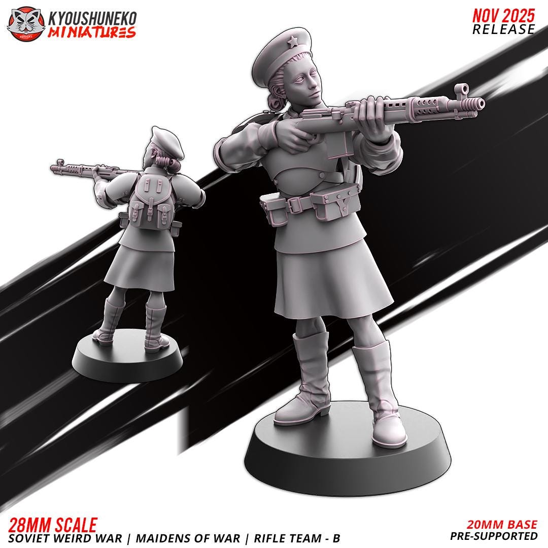 Weird War Soviet War Maidens Squad with Rifles (10 models) Various Scales SF Wargaming (US tariffs are pre-paid by us)