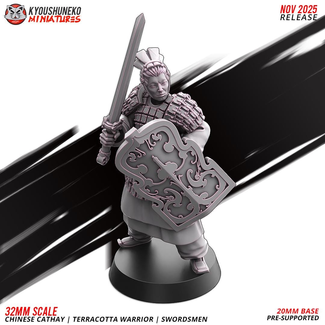 Ancient Chinese Cathay Terracotta Warriors Swordsmen Unit (10 models) Various Scales Historical Wargaming (US tariffs are pre-paid by us)