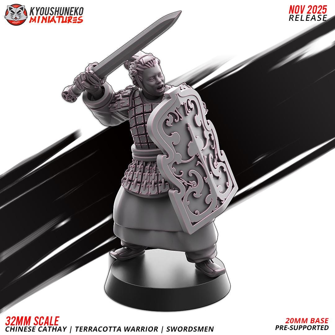 Ancient Chinese Cathay Terracotta Warriors Swordsmen Unit (10 models) Various Scales Historical Wargaming (US tariffs are pre-paid by us)