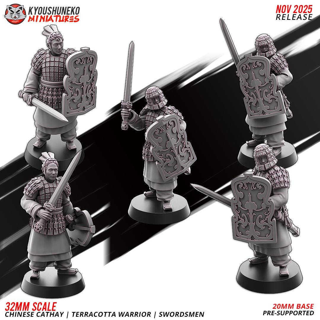 Ancient Chinese Cathay Terracotta Warriors Swordsmen Unit (10 models) Various Scales Historical Wargaming (US tariffs are pre-paid by us)