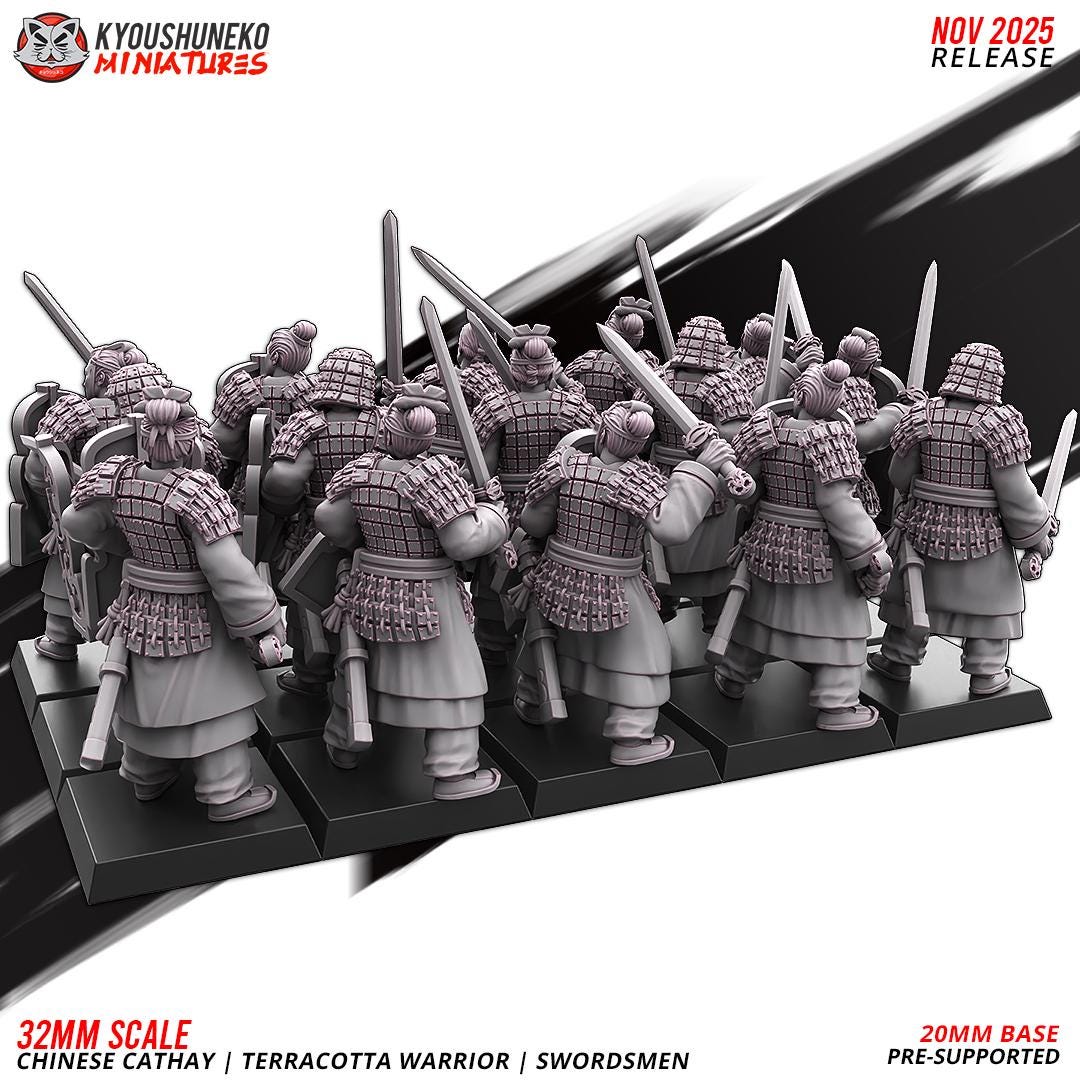 Ancient Chinese Cathay Terracotta Warriors Swordsmen Unit (10 models) Various Scales Historical Wargaming (US tariffs are pre-paid by us)
