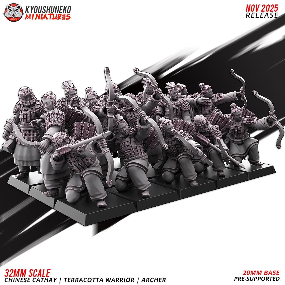 Ancient Chinese Cathay Terracotta Warriors Bowmen Unit (10 models) Various Scales Historical Wargaming (US tariffs are pre-paid by us)