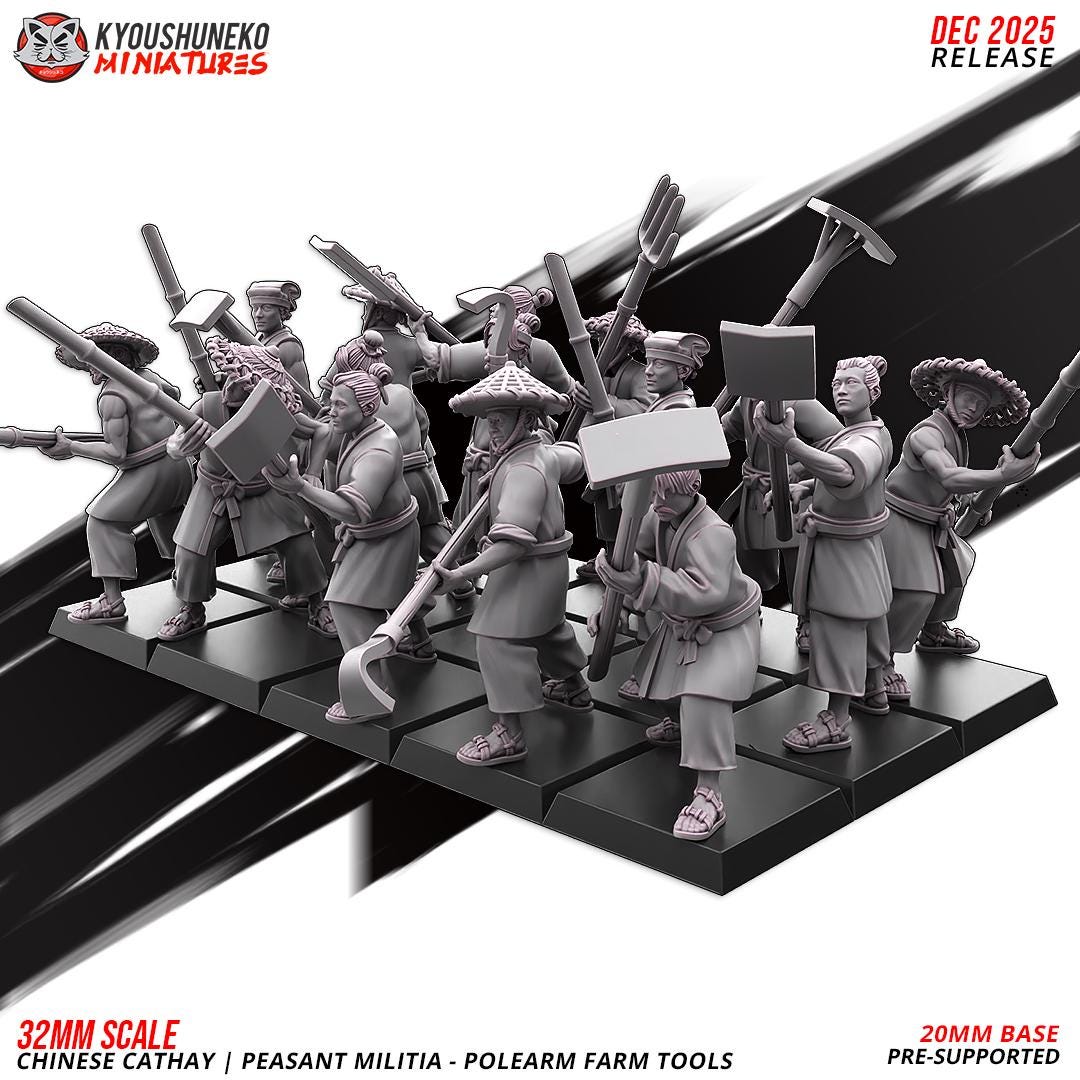 Ancient Chinese Cathay Peasant Militia with Farm Tools Unit (10 models) Various Scales Historical Wargaming (US tariffs are pre-paid by us)