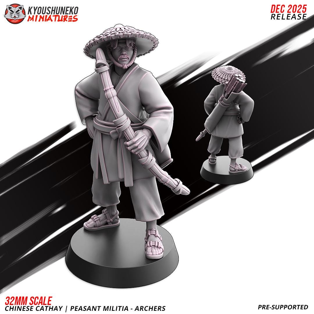 Ancient Chinese Cathay Peasant Militia Archers Unit (10 models) Various Scales Historical Wargaming (US tariffs are pre-paid by us)