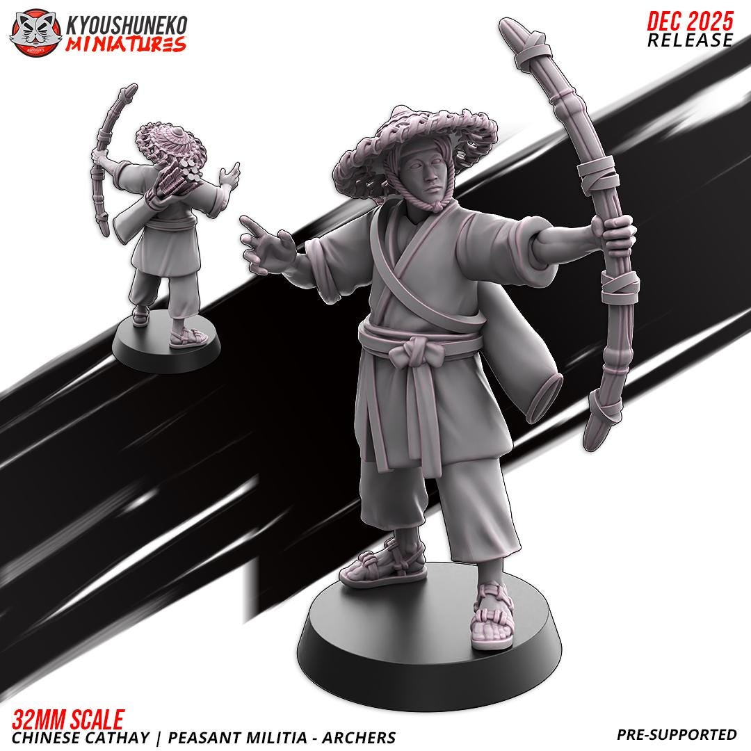 Ancient Chinese Cathay Peasant Militia Archers Unit (10 models) Various Scales Historical Wargaming (US tariffs are pre-paid by us)
