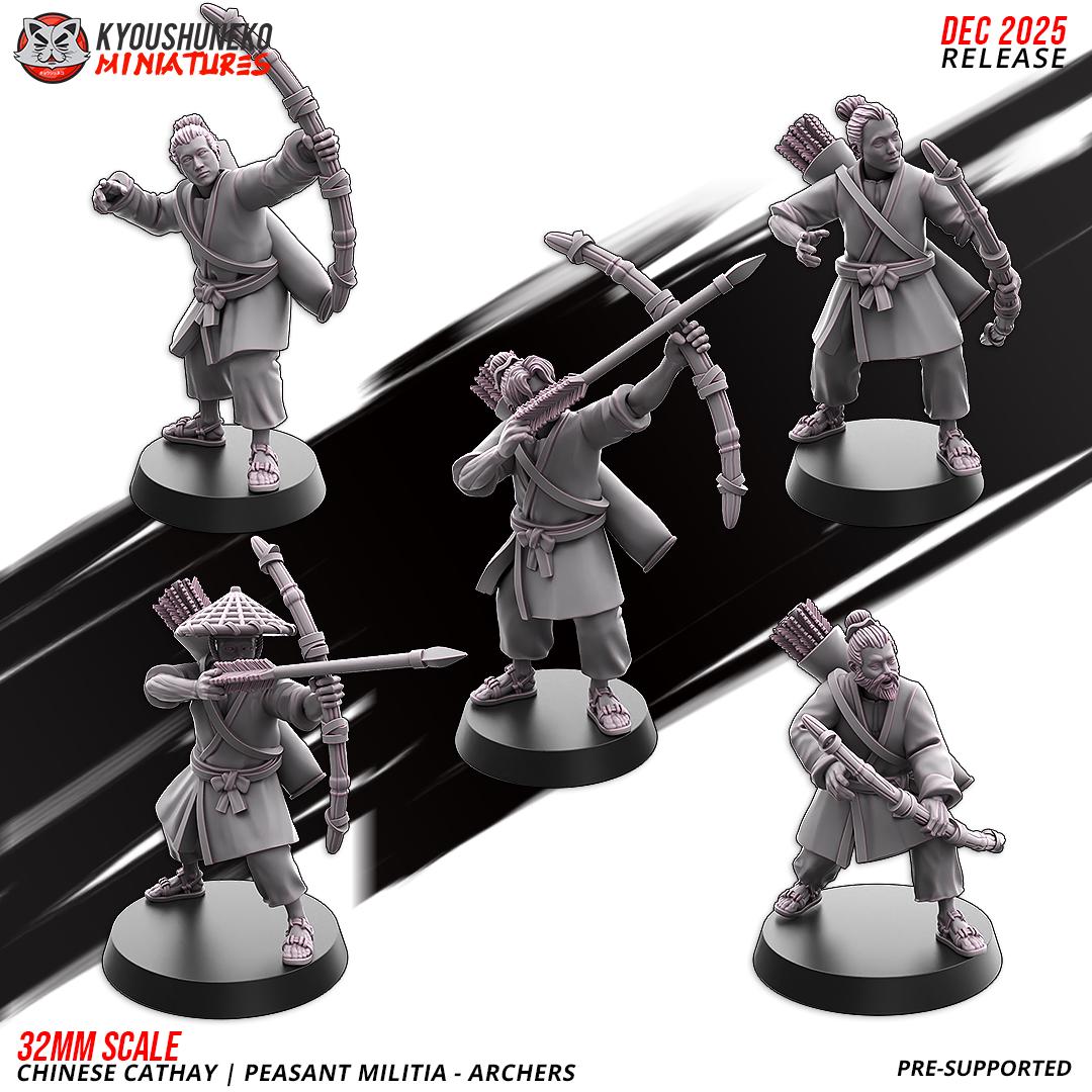 Ancient Chinese Cathay Peasant Militia Archers Unit (10 models) Various Scales Historical Wargaming (US tariffs are pre-paid by us)