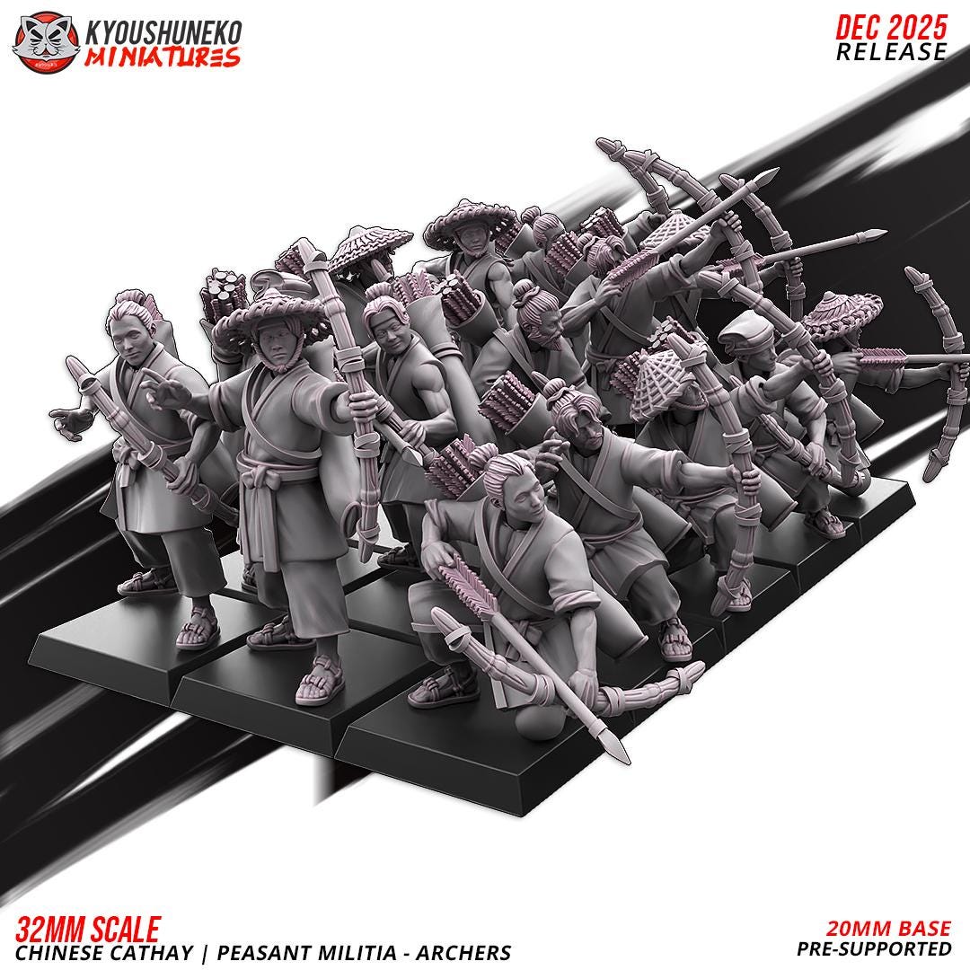 Ancient Chinese Cathay Peasant Militia Archers Unit (10 models) Various Scales Historical Wargaming (US tariffs are pre-paid by us)