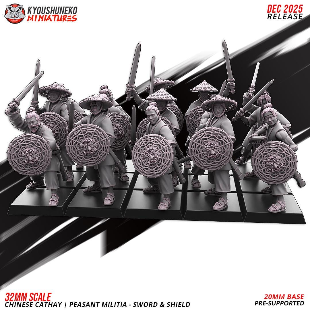 Ancient Chinese Cathay Peasant Militia with Swords Unit (10 models) Various Scales Historical Wargaming (US tariffs are pre-paid by us)