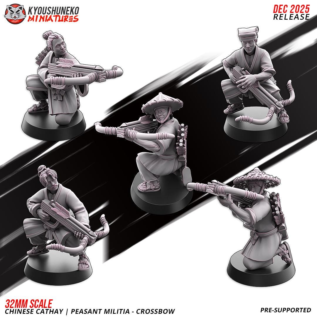 Ancient Chinese Cathay Peasant Militia with Crossbows Unit (10 models) Various Scales Historical Wargaming (US tariffs are pre-paid by us)