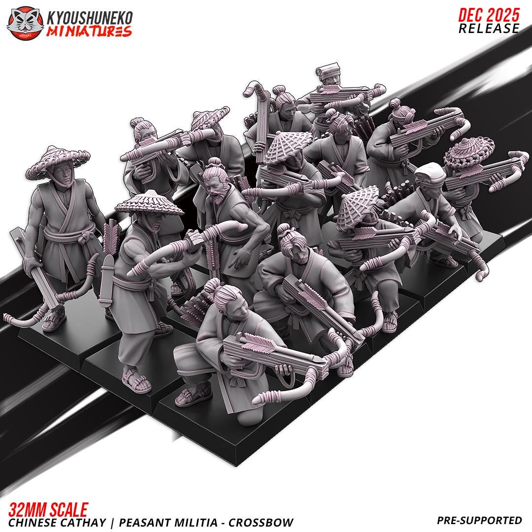 Ancient Chinese Cathay Peasant Militia with Crossbows Unit (10 models) Various Scales Historical Wargaming (US tariffs are pre-paid by us)